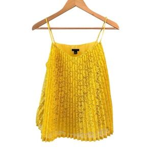 Ann Taylor Swing Cami Tank Top Womens M Yellow Lace Pleated Feminine‎ Coquette